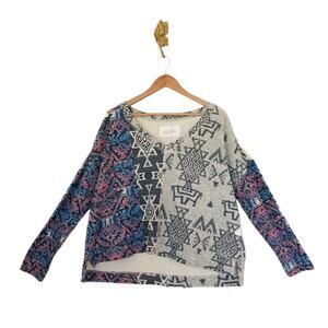 Pilcro Anthropologie Women Waffle Knit Aztec Sweater Top Size M Lagenlook Grunge